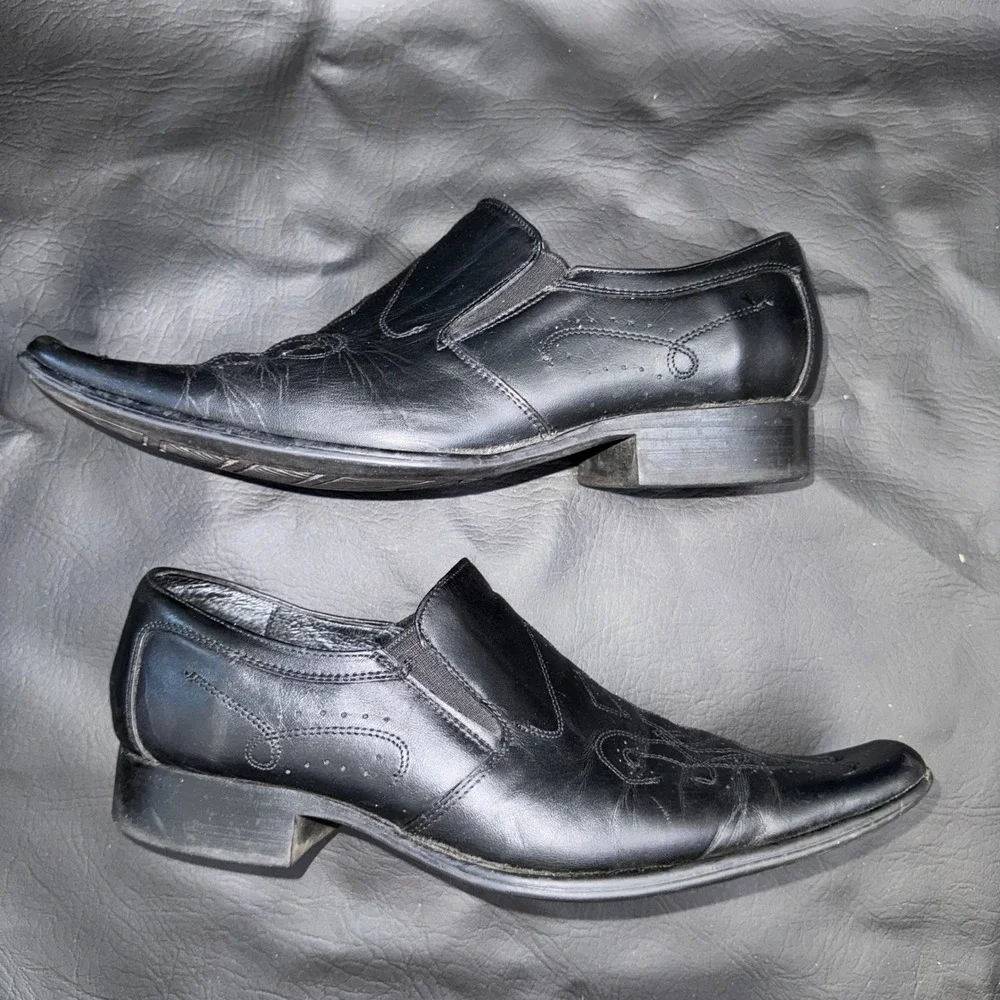 Winklepicker Black Leather Pointed Toe Pachuco Slip On Shoes Mens 26 Rockabilly